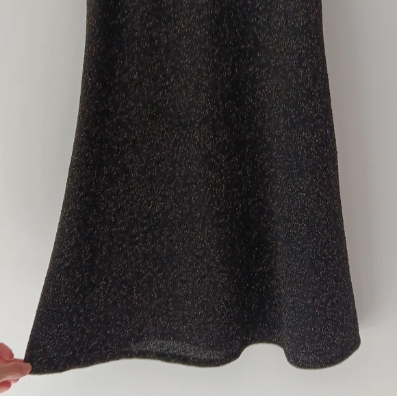 Angie Slip Mini Dress Black Silver Metallic Shimmer Spaghetti Strap Low V Medium - Picture 5 of 14